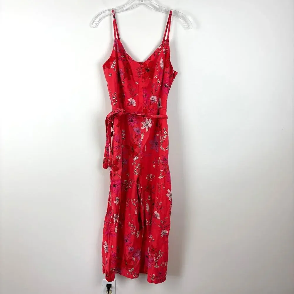 Banana Republic Cropped Wide Leg Floral Jumpsuit Medium Linen Cotton 548121